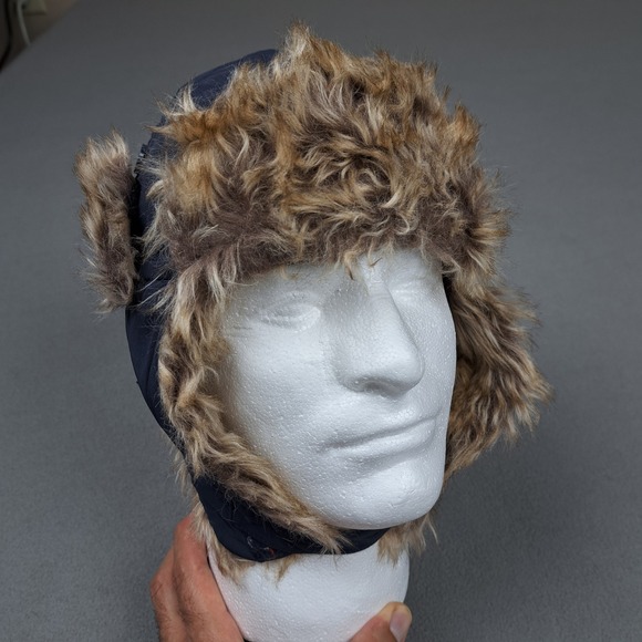 Gap Kids Hat Navy Warmest Trapper Ear Flap Fleece Lined Winter Cap Faux Fur Trim - Picture 12 of 12